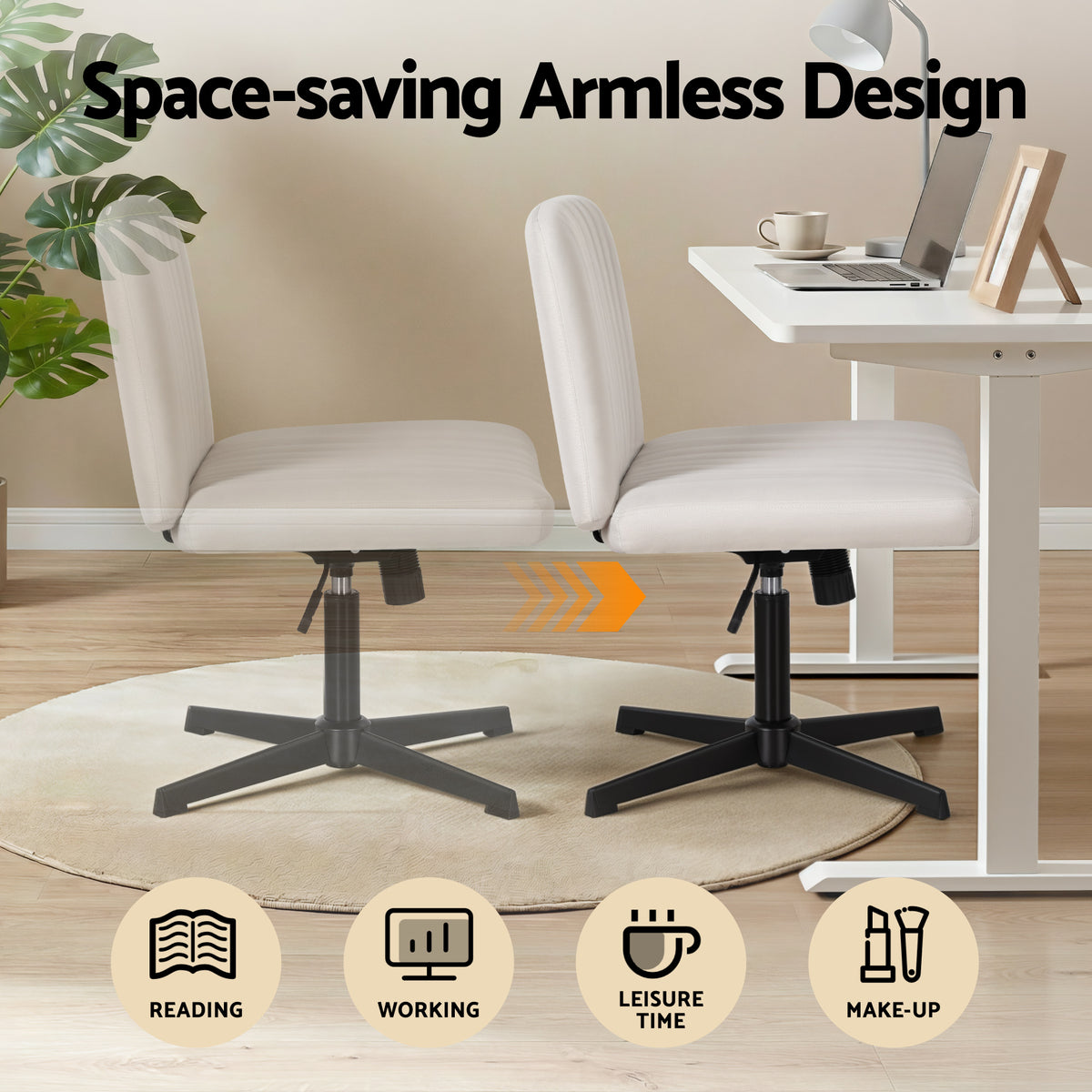 Artiss Criss Cross Chair No Wheels Fabric Wide Cross Legged Office Desk Chair Armless Beige