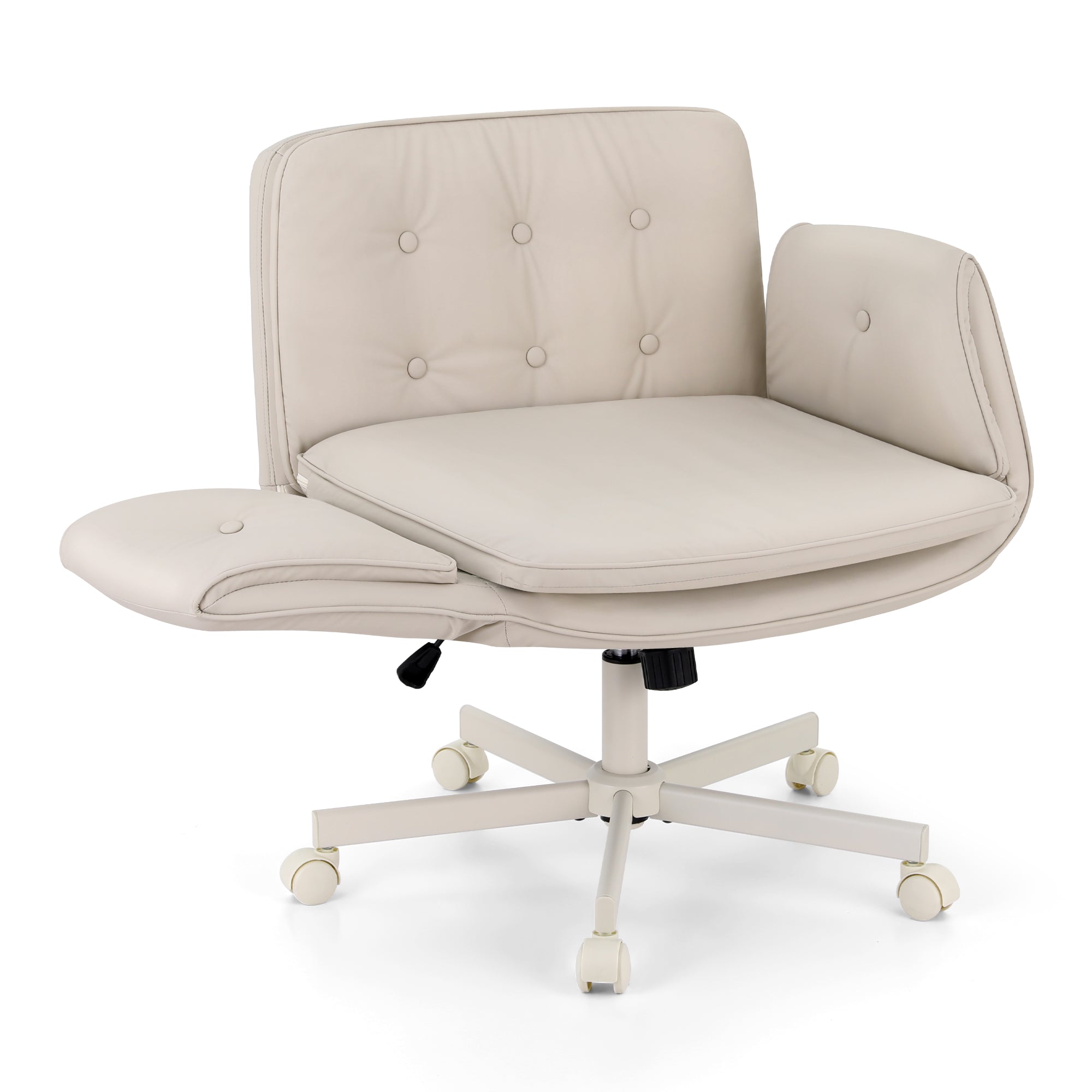 Artiss Criss Cross Chair with Wheels & Adjustable Armrests Office Desk Chair PU Leather Chair Swivel Beige