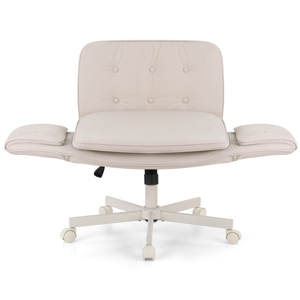 Artiss Criss Cross Chair with Wheels & Adjustable Armrests Office Desk Chair PU Leather Chair Swivel Beige