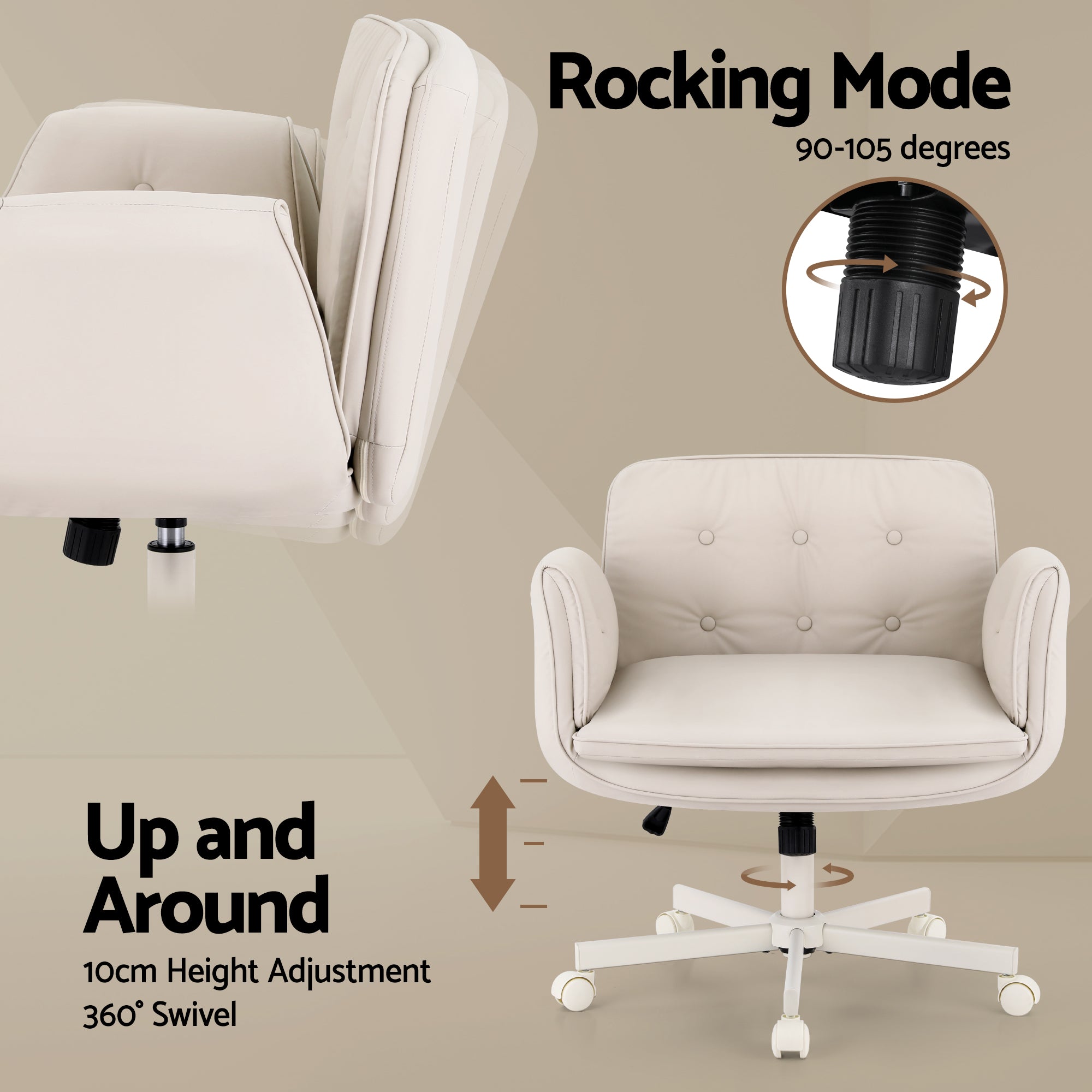 Artiss Criss Cross Chair with Wheels & Adjustable Armrests Office Desk Chair PU Leather Chair Swivel Beige