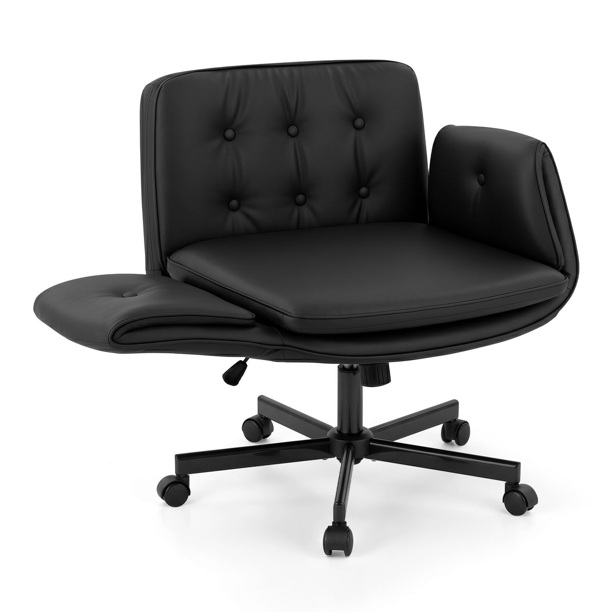 Artiss Criss Cross Chair with Wheels & Adjustable Armrests, Ergonomic Cross Legged Office Desk Chair PU Leather Vanity Chair Swivel
