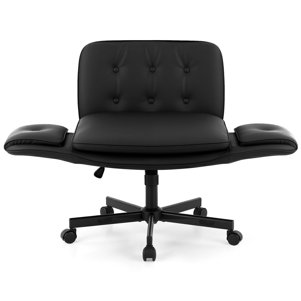 Artiss Criss Cross Chair with Wheels & Adjustable Armrests, Ergonomic Cross Legged Office Desk Chair PU Leather Vanity Chair Swivel