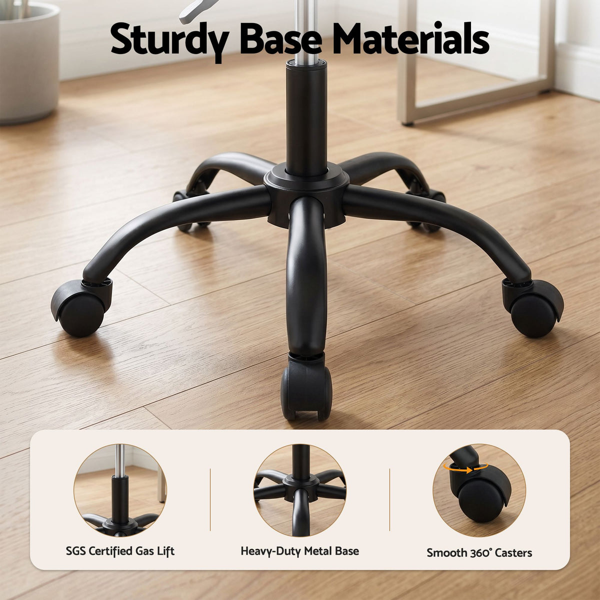 Artiss Armless Office Chair with Wheels, Ergonomic PU Leather Office Desk Chair, Height Adjustable 360° Swivel Computer Task Chair for Home Office, Study Room & Small Space, Black