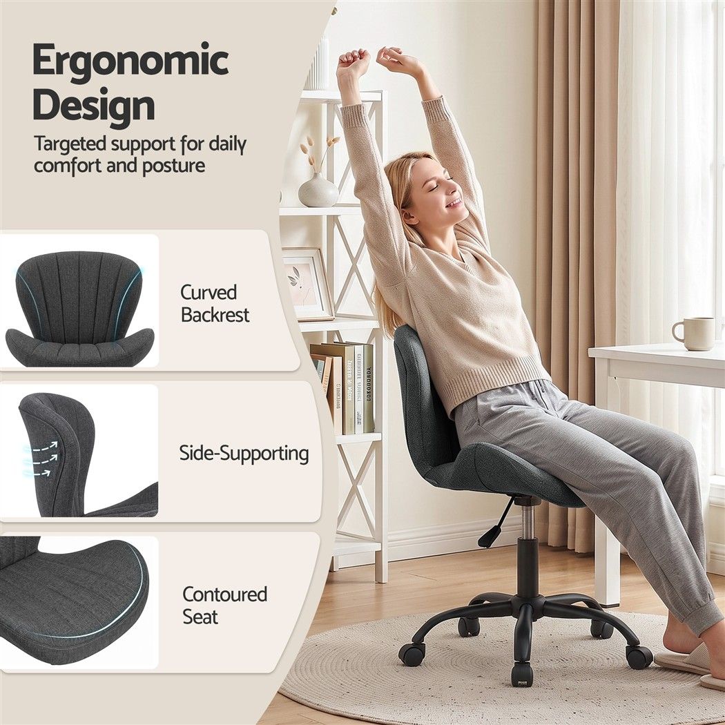 Artiss Ergonomic Office Chair Armless Height Adjustable Computer Desk Chair Grey