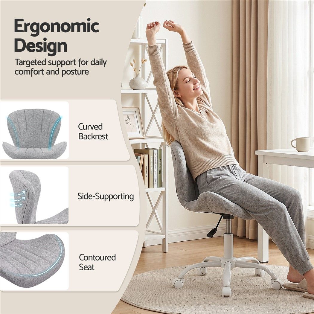 Artiss Ergonomic Office Chair Armless Height Adjustable Computer Desk Chair Grey