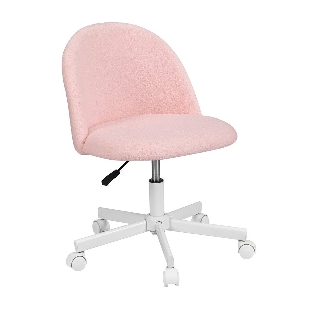 Artiss Office Chair Armless Swivel Vanity Desk Chair Wheels Teddy Fleece Pink