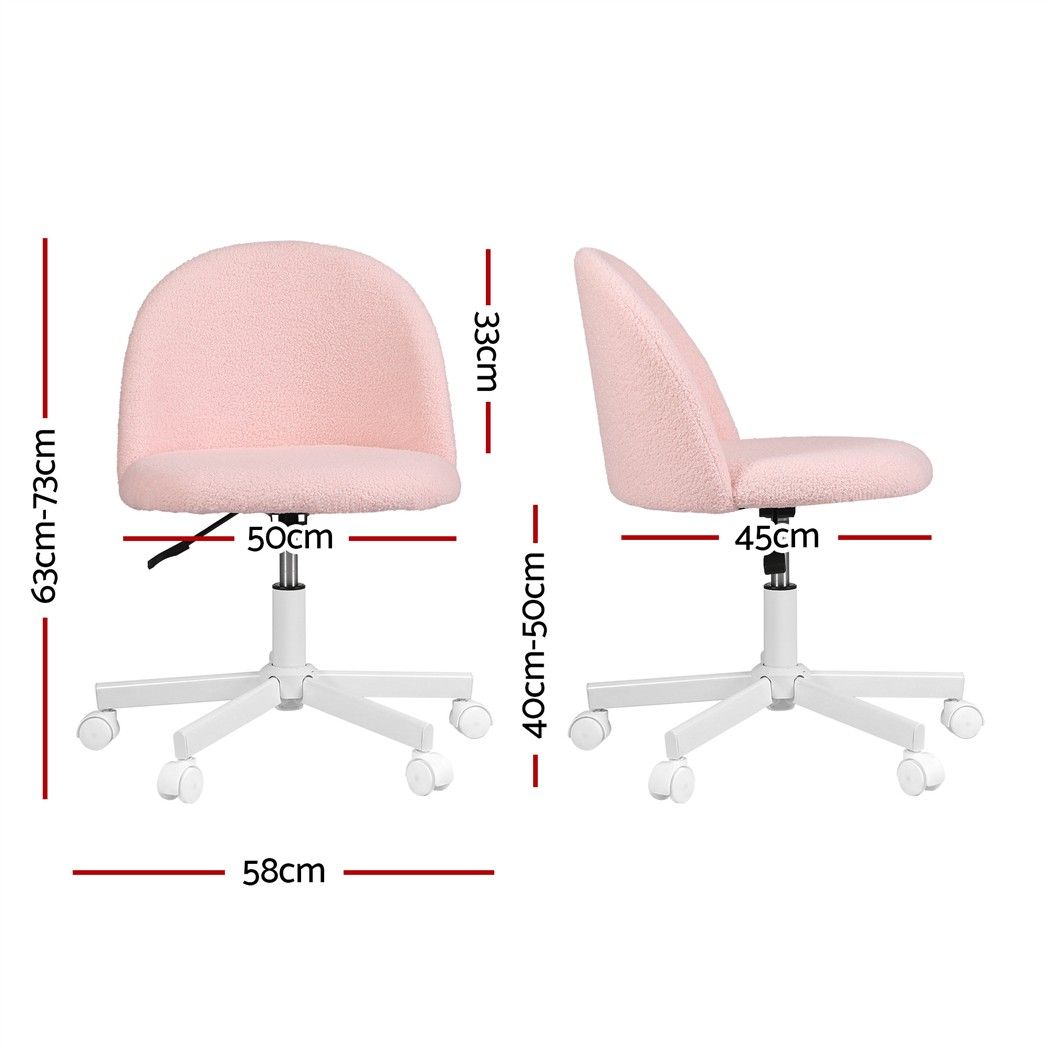 Artiss Office Chair Armless Swivel Vanity Desk Chair Wheels Teddy Fleece Pink