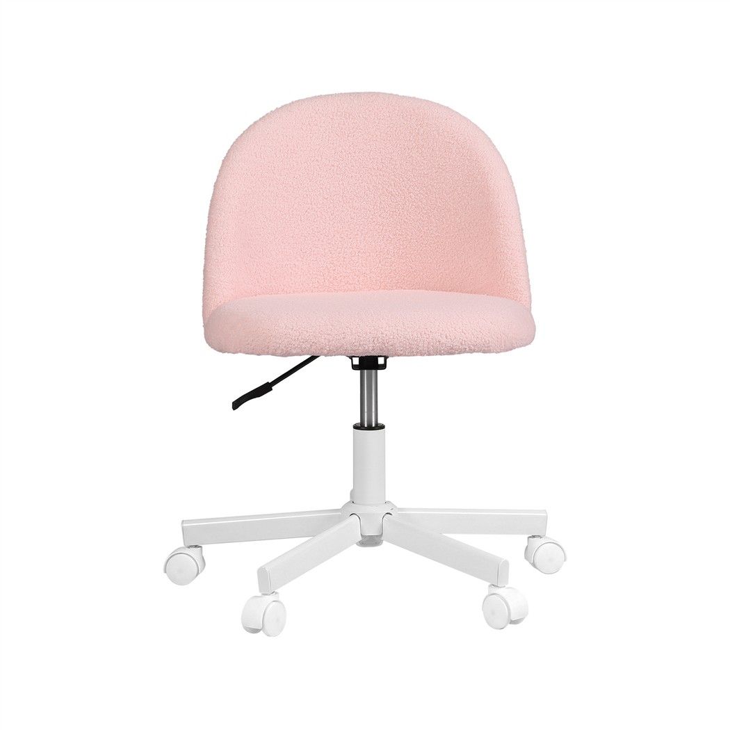 Artiss Office Chair Armless Swivel Vanity Desk Chair Wheels Teddy Fleece Pink