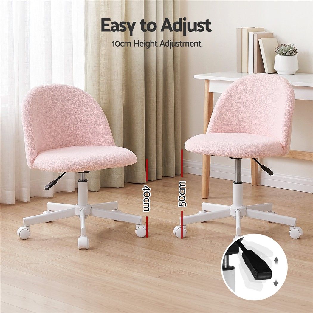 Artiss Office Chair Armless Swivel Vanity Desk Chair Wheels Teddy Fleece Pink