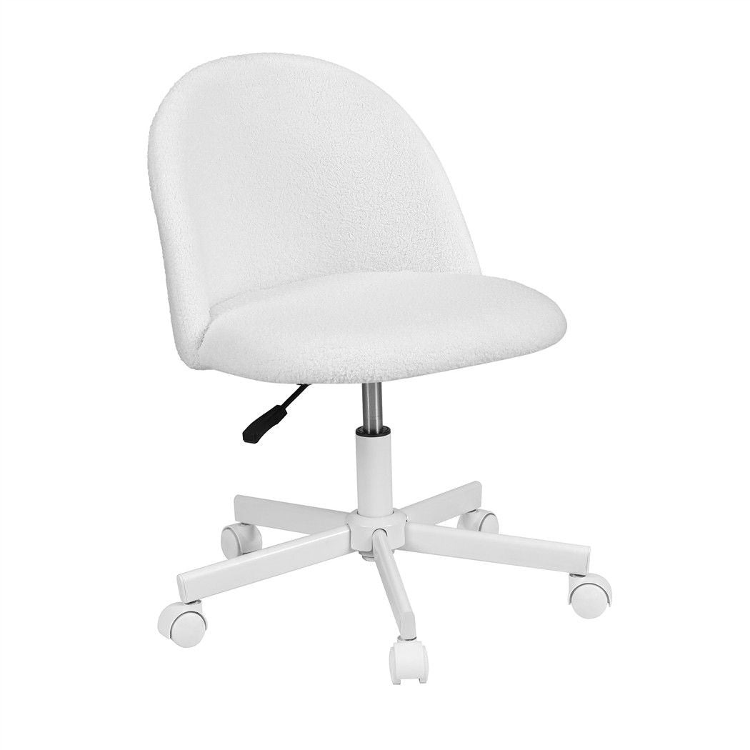 Artiss Office Chair Armless Swivel Vanity Desk Chair Wheels Teddy Fleece White