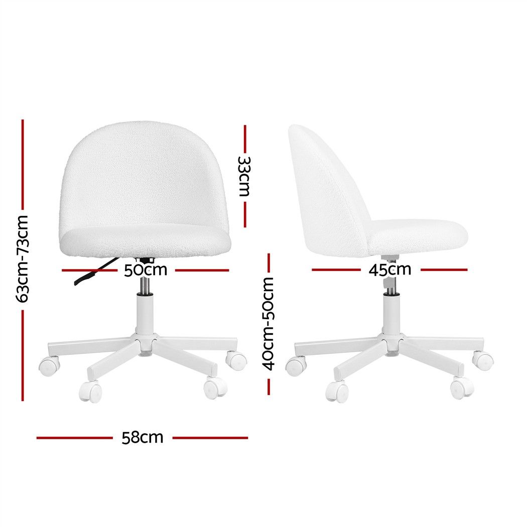 Artiss Office Chair Armless Swivel Vanity Desk Chair Wheels Teddy Fleece White