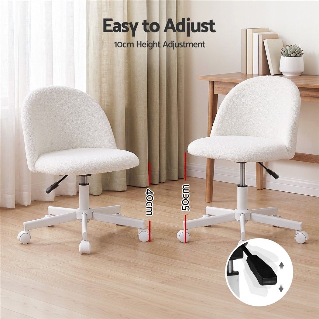 Artiss Office Chair Armless Swivel Vanity Desk Chair Wheels Teddy Fleece White