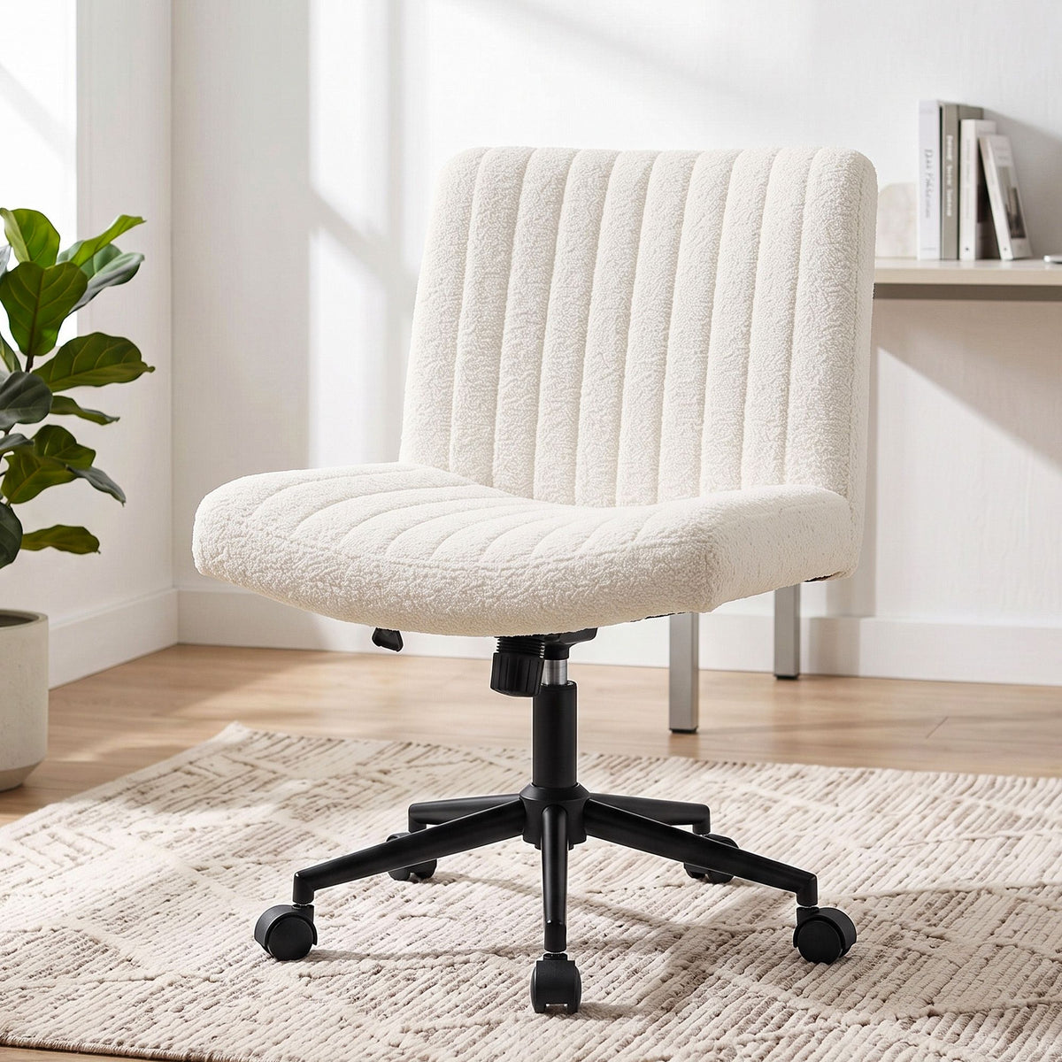 Artiss Armless Cross Legged Office Chair Wide Seat Vanity Chair Teddy Beige