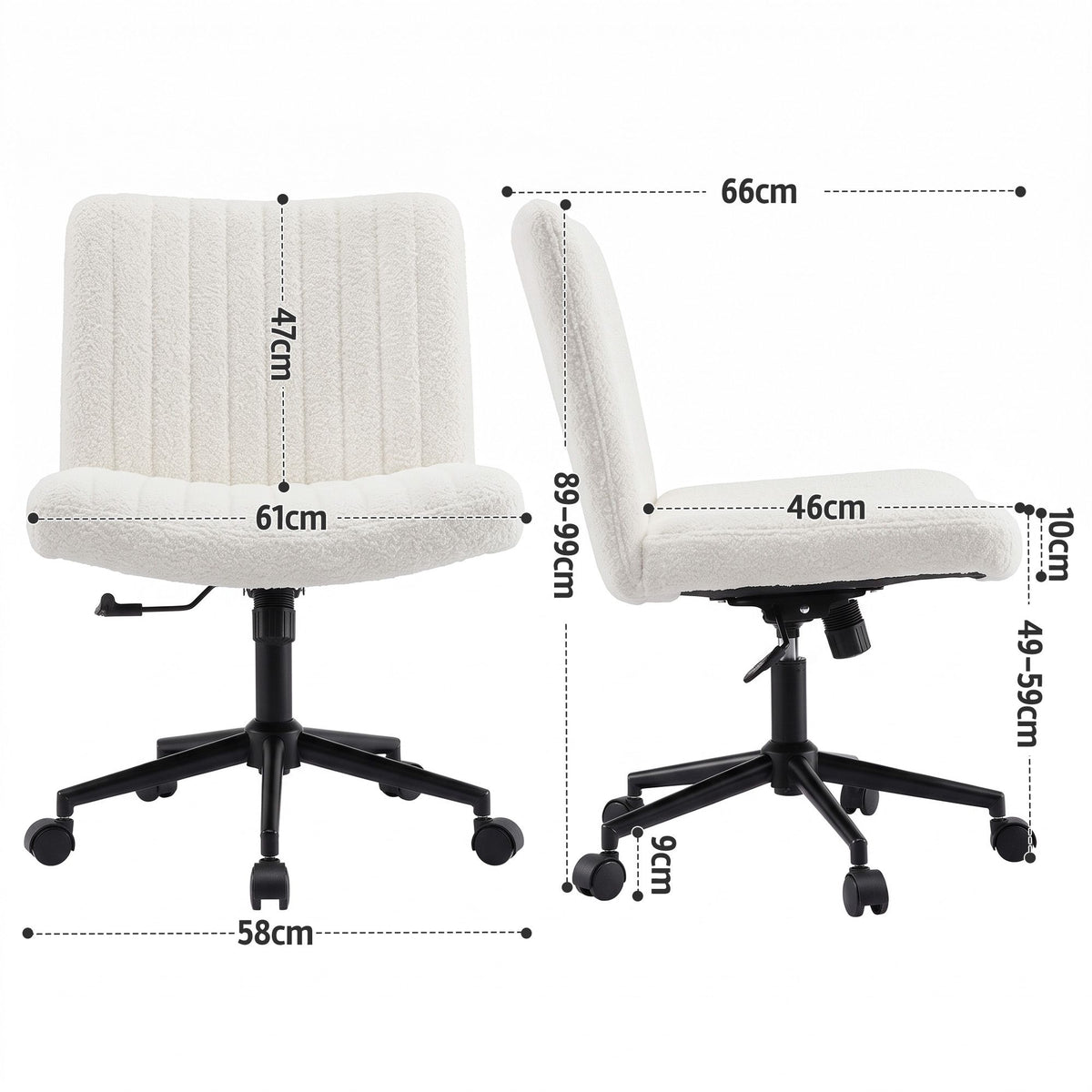 Artiss Armless Cross Legged Office Chair Wide Seat Vanity Chair Teddy Beige