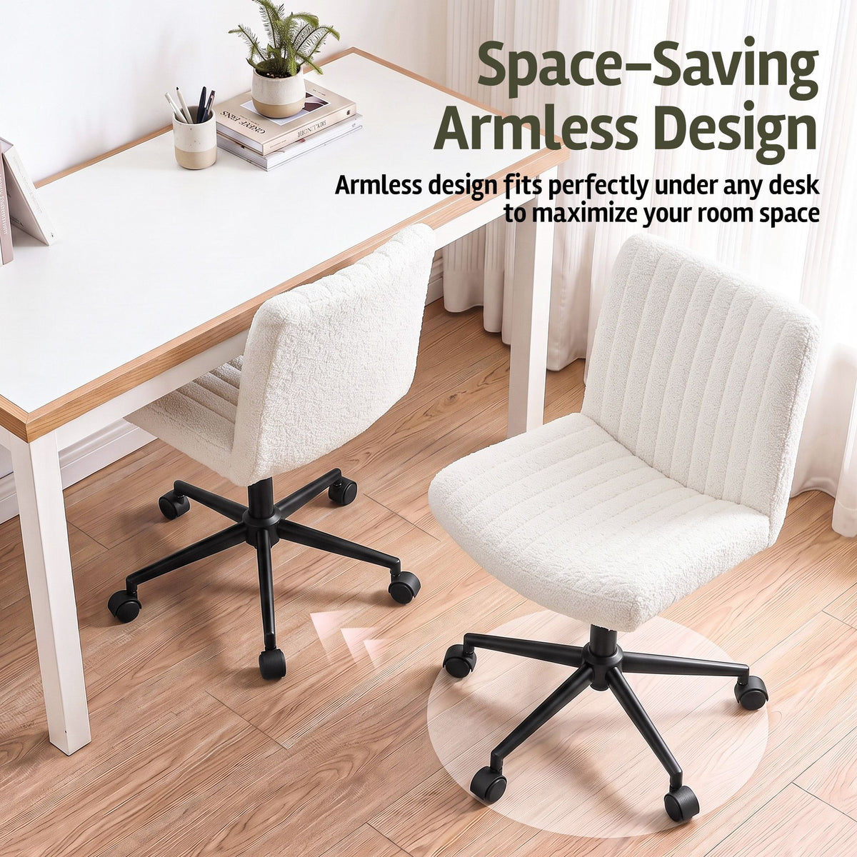 Artiss Armless Cross Legged Office Chair Wide Seat Vanity Chair Teddy Beige