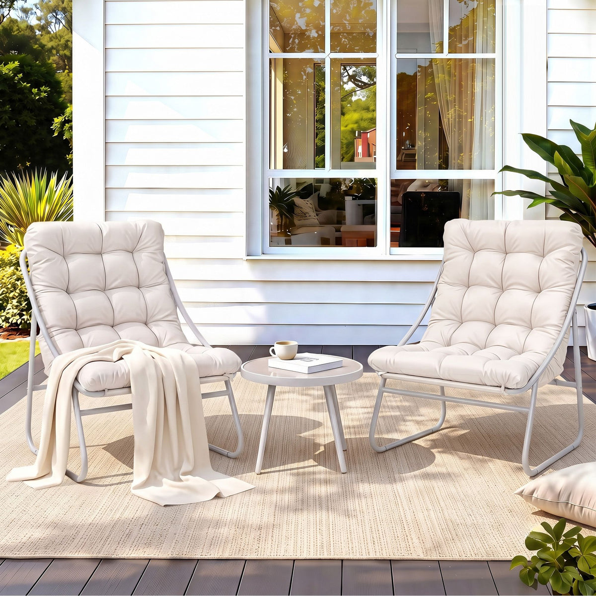 Gardeon 3PC Outdoor Bistro Set Patio Furniture Table & Steel Chair Dining Khaki