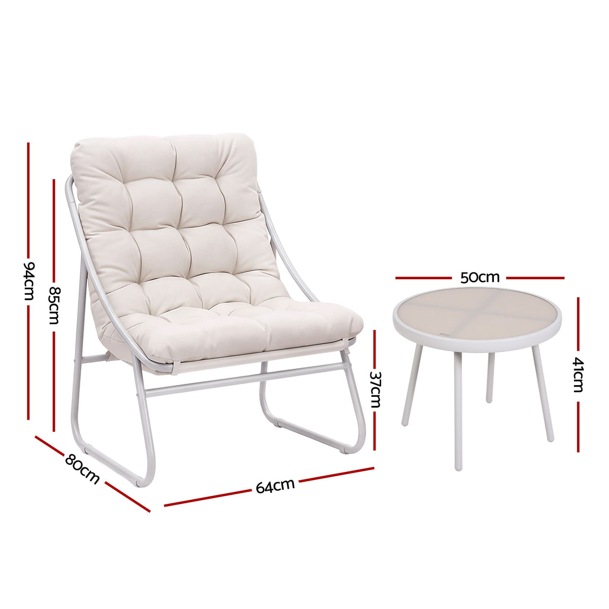 Gardeon 3PC Outdoor Bistro Set Patio Furniture Table & Steel Chair Dining Khaki