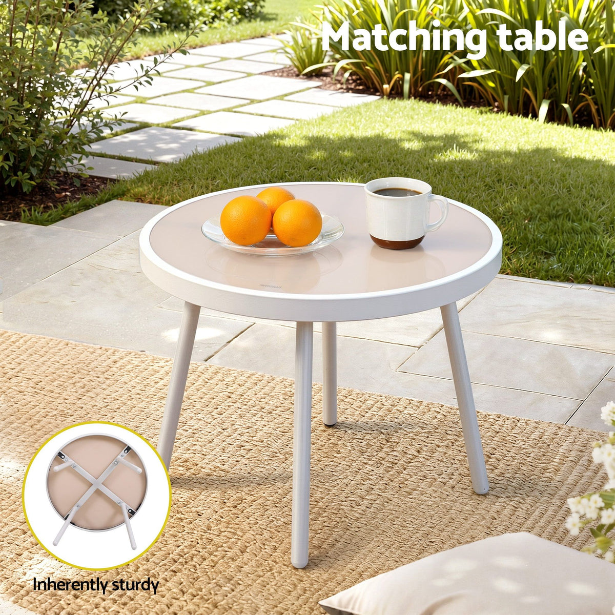 Gardeon 3PC Outdoor Bistro Set Patio Furniture Table & Steel Chair Dining Khaki