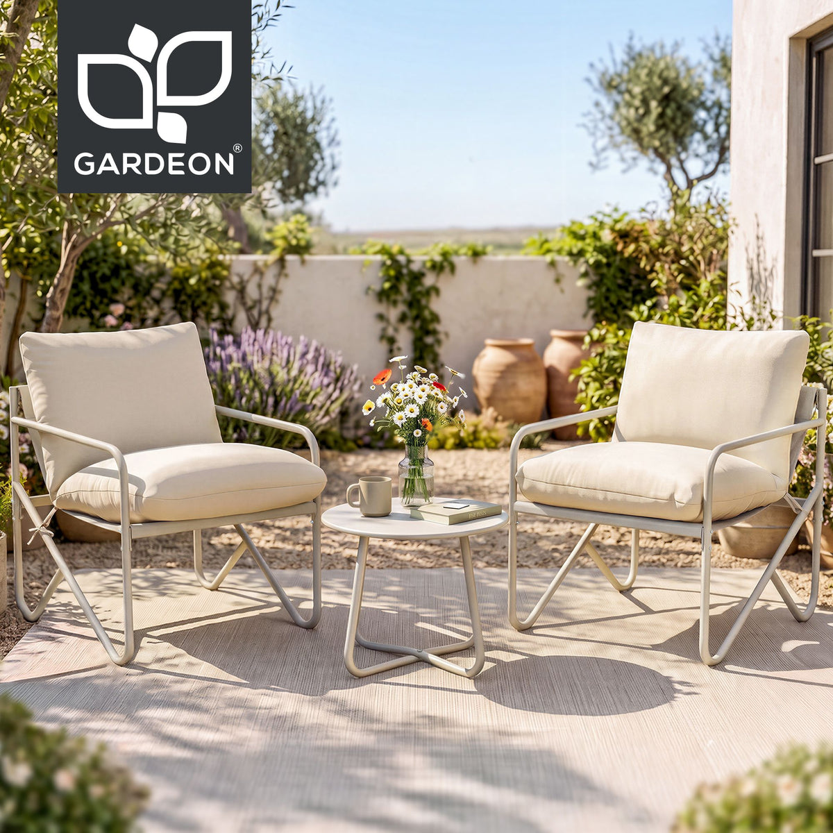 Gardeon 3 Piece Outdoor Bistro Set Patio Furniture Table and Chairs Khaki