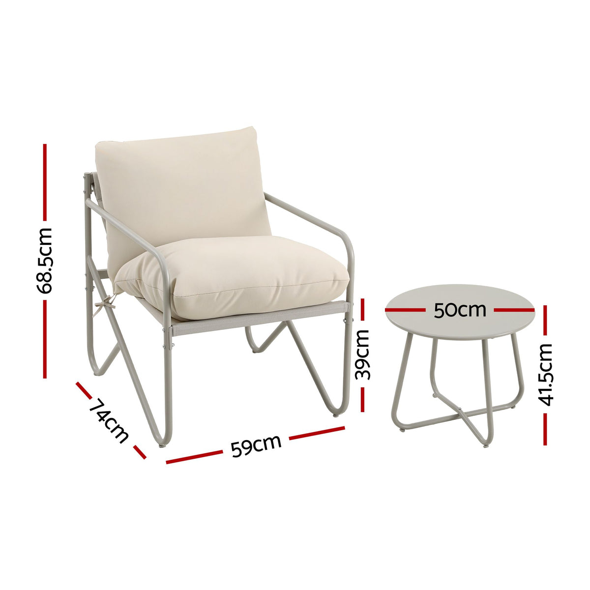 Gardeon 3 Piece Outdoor Bistro Set Patio Furniture Table and Chairs Khaki