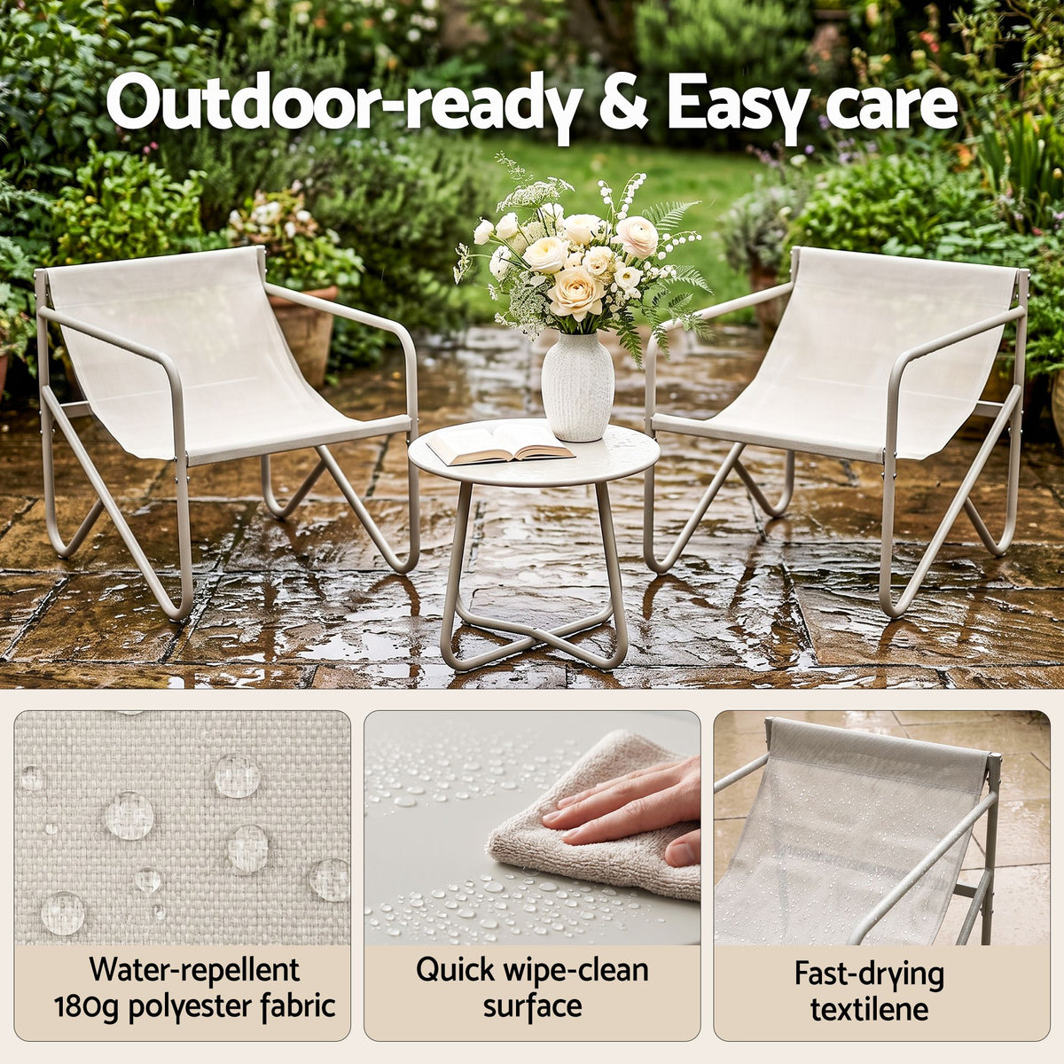 Gardeon 3 Piece Outdoor Bistro Set Patio Furniture Table and Chairs Khaki