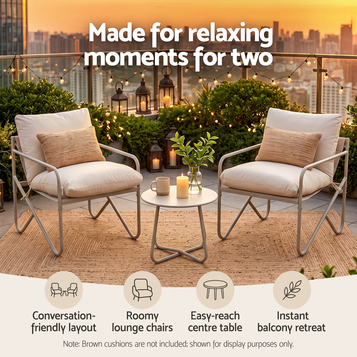 Gardeon 3 Piece Outdoor Bistro Set Patio Furniture Table and Chairs Khaki