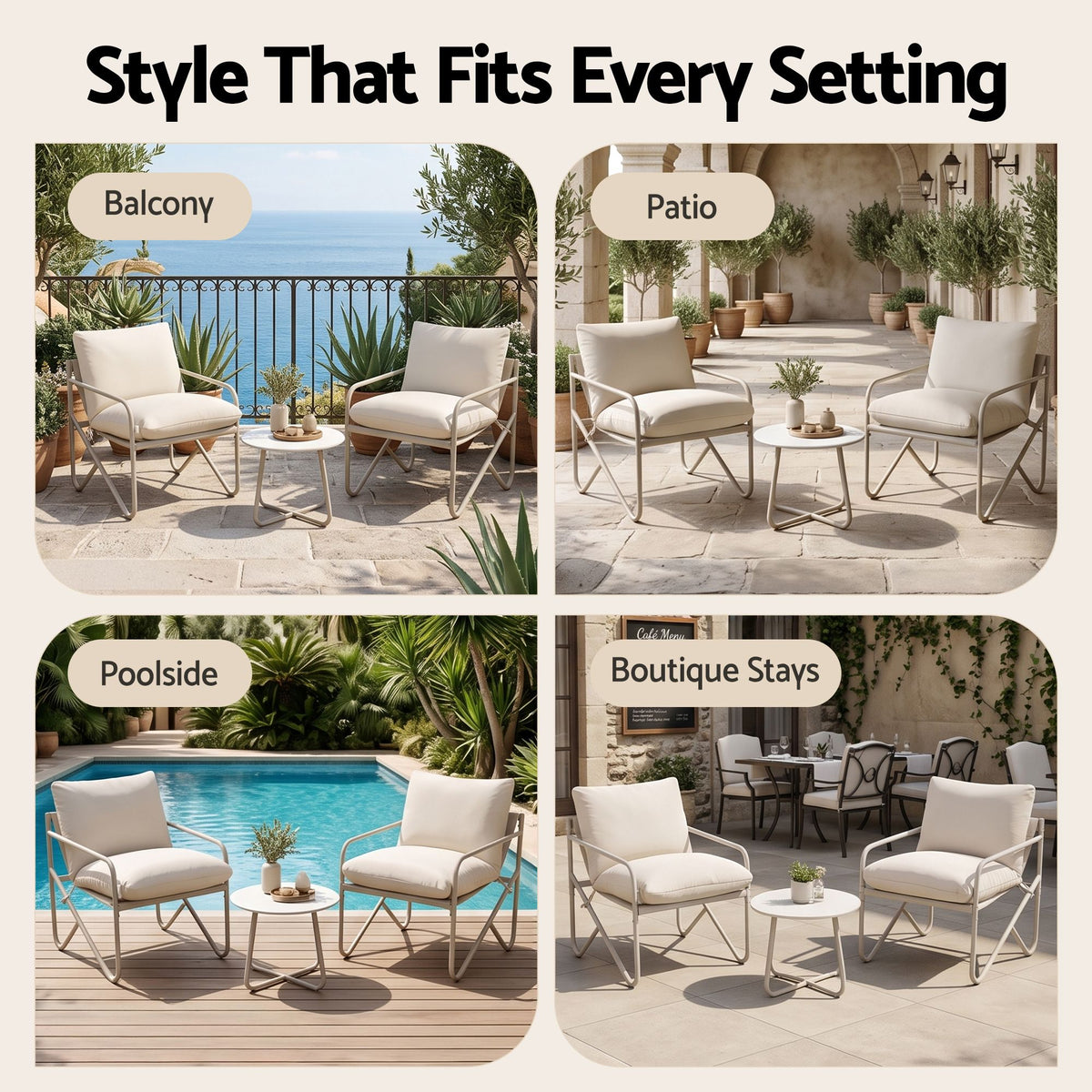 Gardeon 3 Piece Outdoor Bistro Set Patio Furniture Table and Chairs Khaki