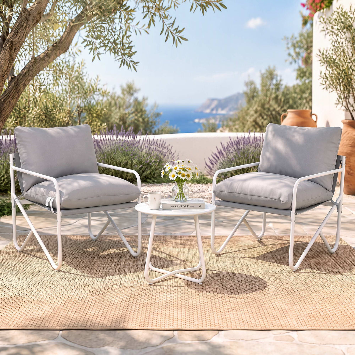 Gardeon Outdoor Bistro Set 3 Piece Patio Conversation Table and Chairs Grey