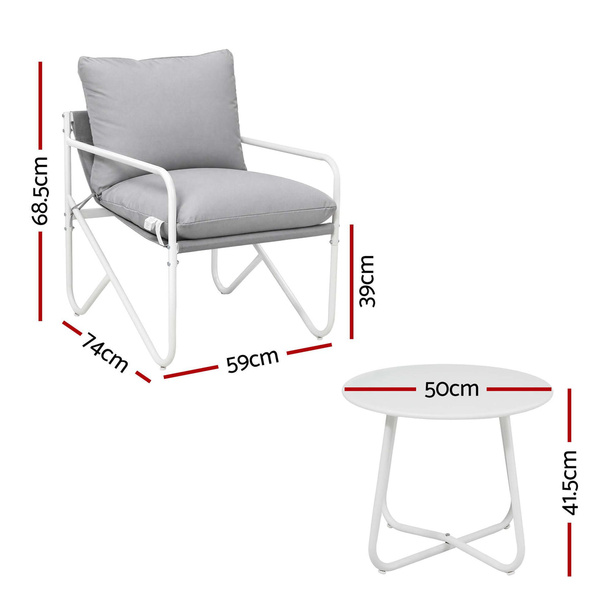Gardeon Outdoor Bistro Set 3 Piece Patio Conversation Table and Chairs Grey
