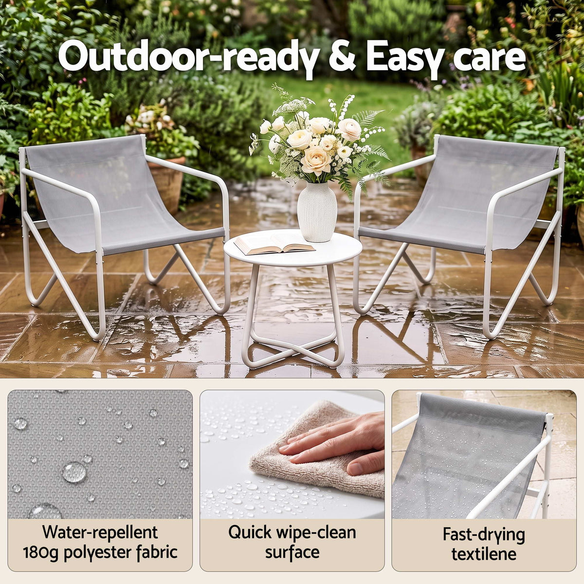 Gardeon Outdoor Bistro Set 3 Piece Patio Conversation Table and Chairs Grey