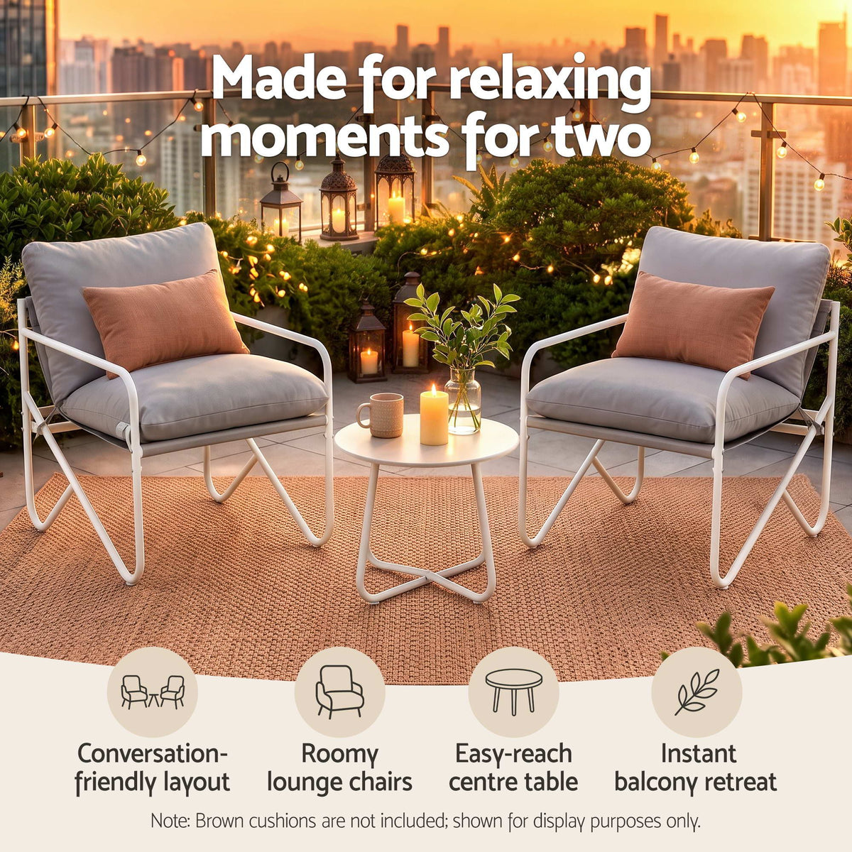 Gardeon Outdoor Bistro Set 3 Piece Patio Conversation Table and Chairs Grey