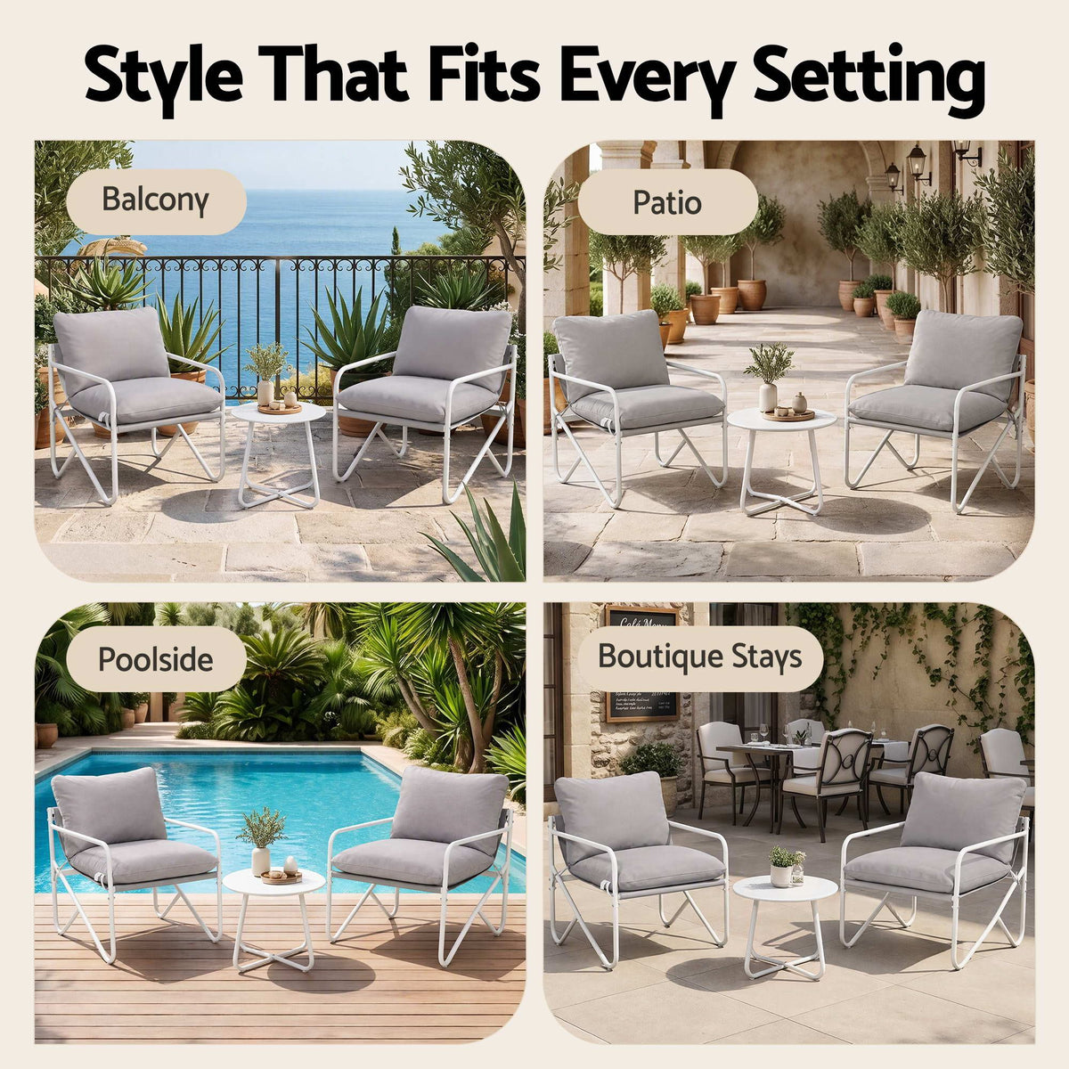 Gardeon Outdoor Bistro Set 3 Piece Patio Conversation Table and Chairs Grey