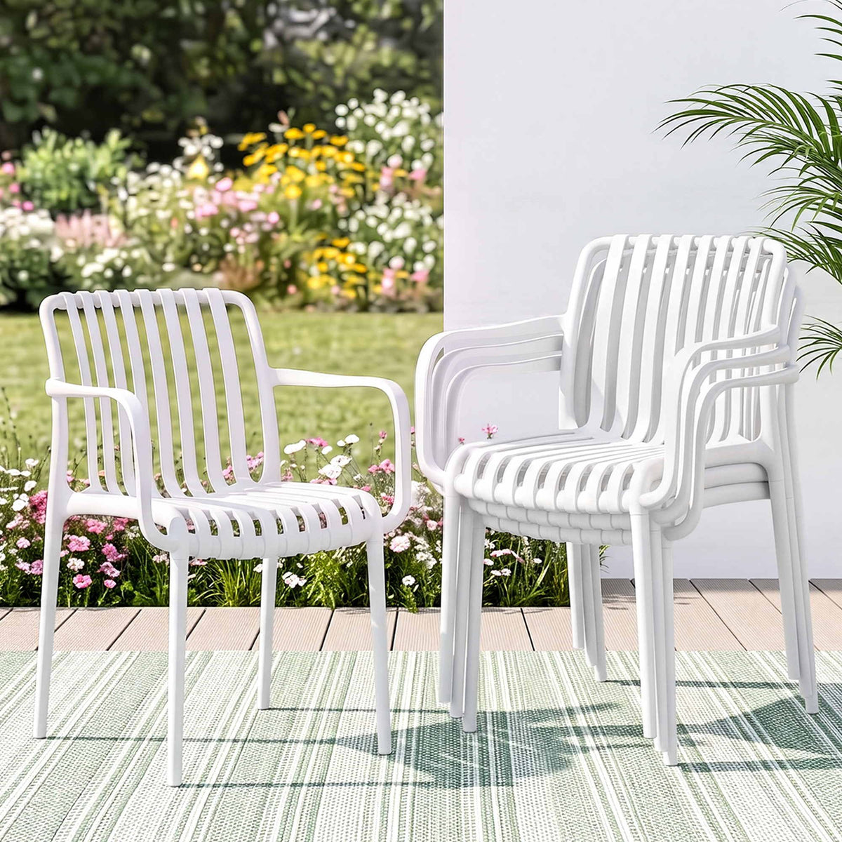 Gardeon 4PC Outdoor Dining Chairs Patio Furniture Stackable Garden White