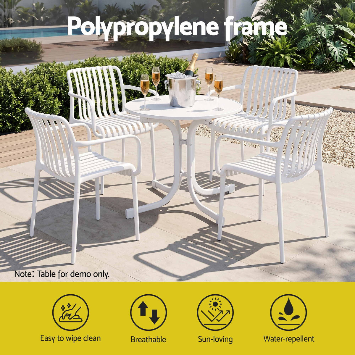 Gardeon 4PC Outdoor Dining Chairs Patio Furniture Stackable Garden White