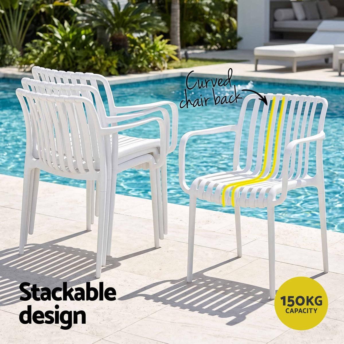 Gardeon 4PC Outdoor Dining Chairs Patio Furniture Stackable Garden White