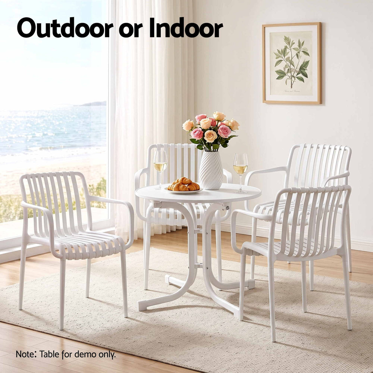 Gardeon 4PC Outdoor Dining Chairs Patio Furniture Stackable Garden White