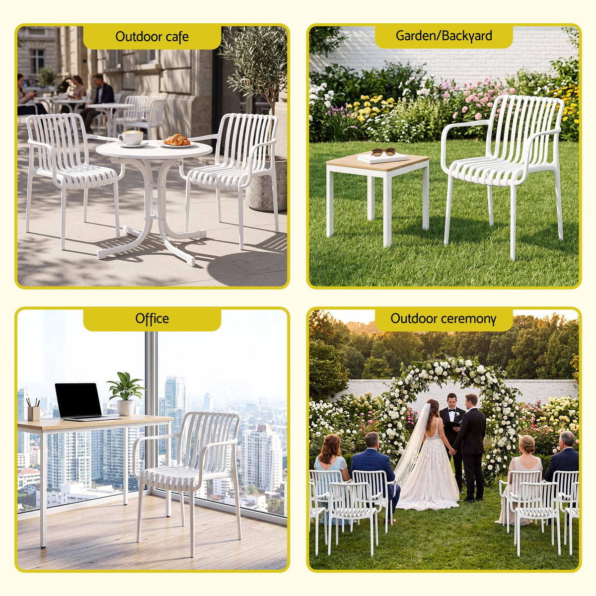 Gardeon 4PC Outdoor Dining Chairs Patio Furniture Stackable Garden White
