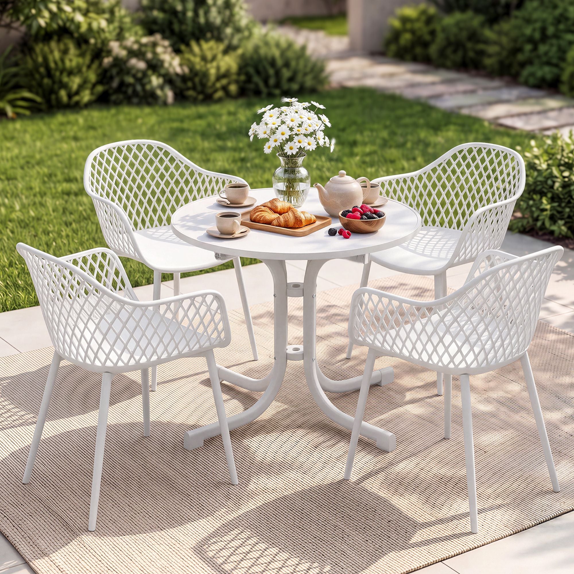 Gardeon 5PCS Outdoor Dining Set Table Chairs Patio Furniture Diamond White