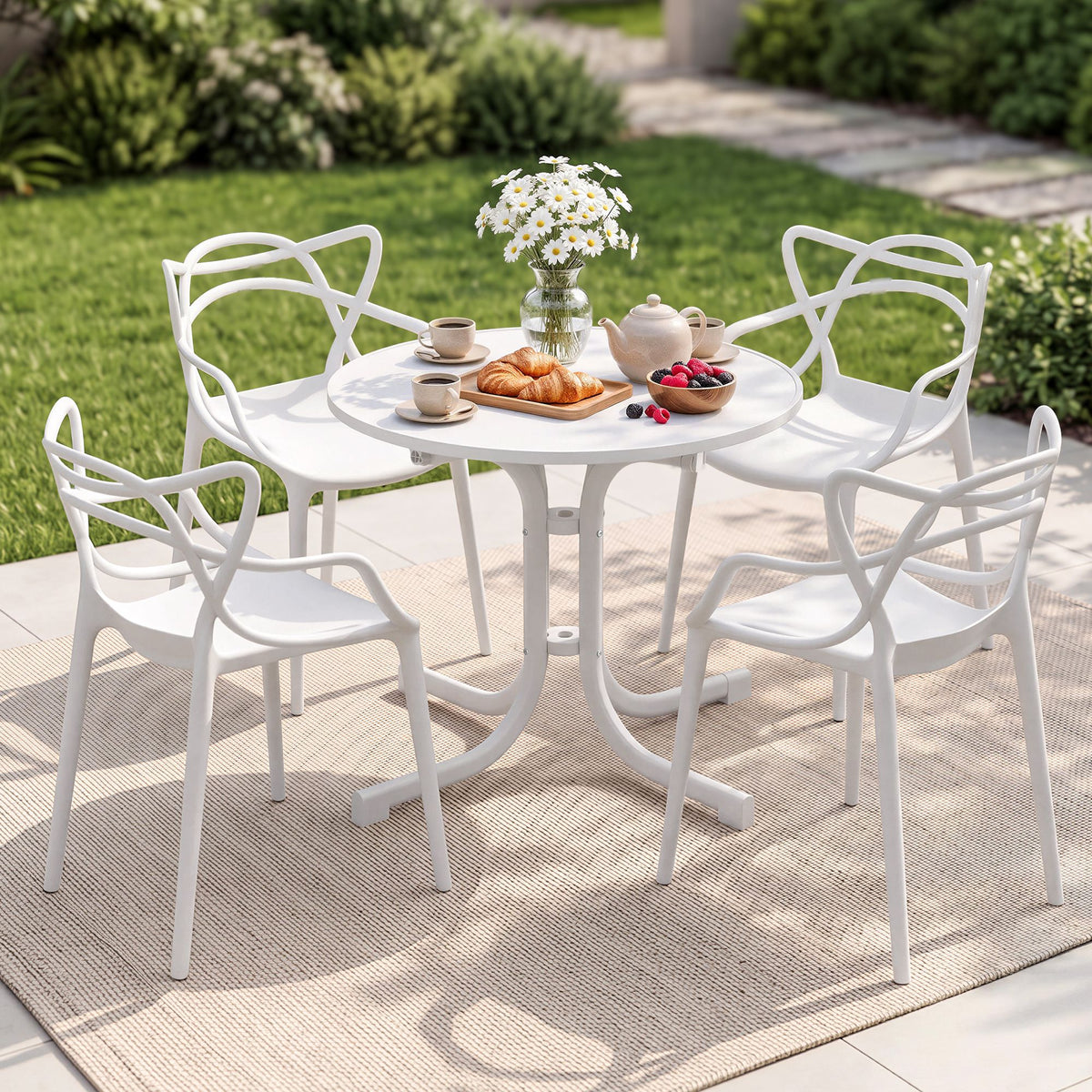 Gardeon 5PCS Outdoor Dining Set Table Chairs Garden Furniture Entwine White