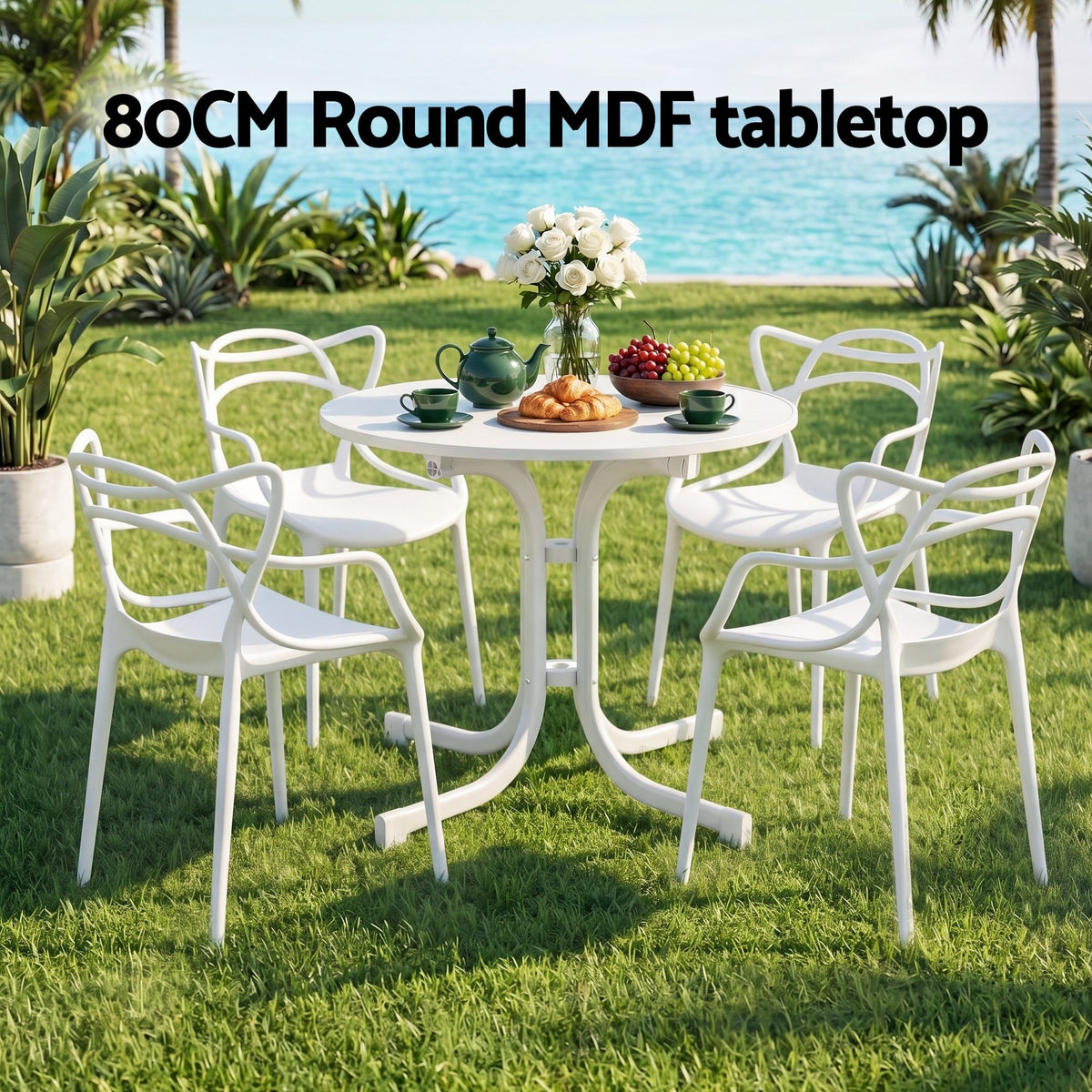 Gardeon 5PCS Outdoor Dining Set Table Chairs Garden Furniture Entwine White