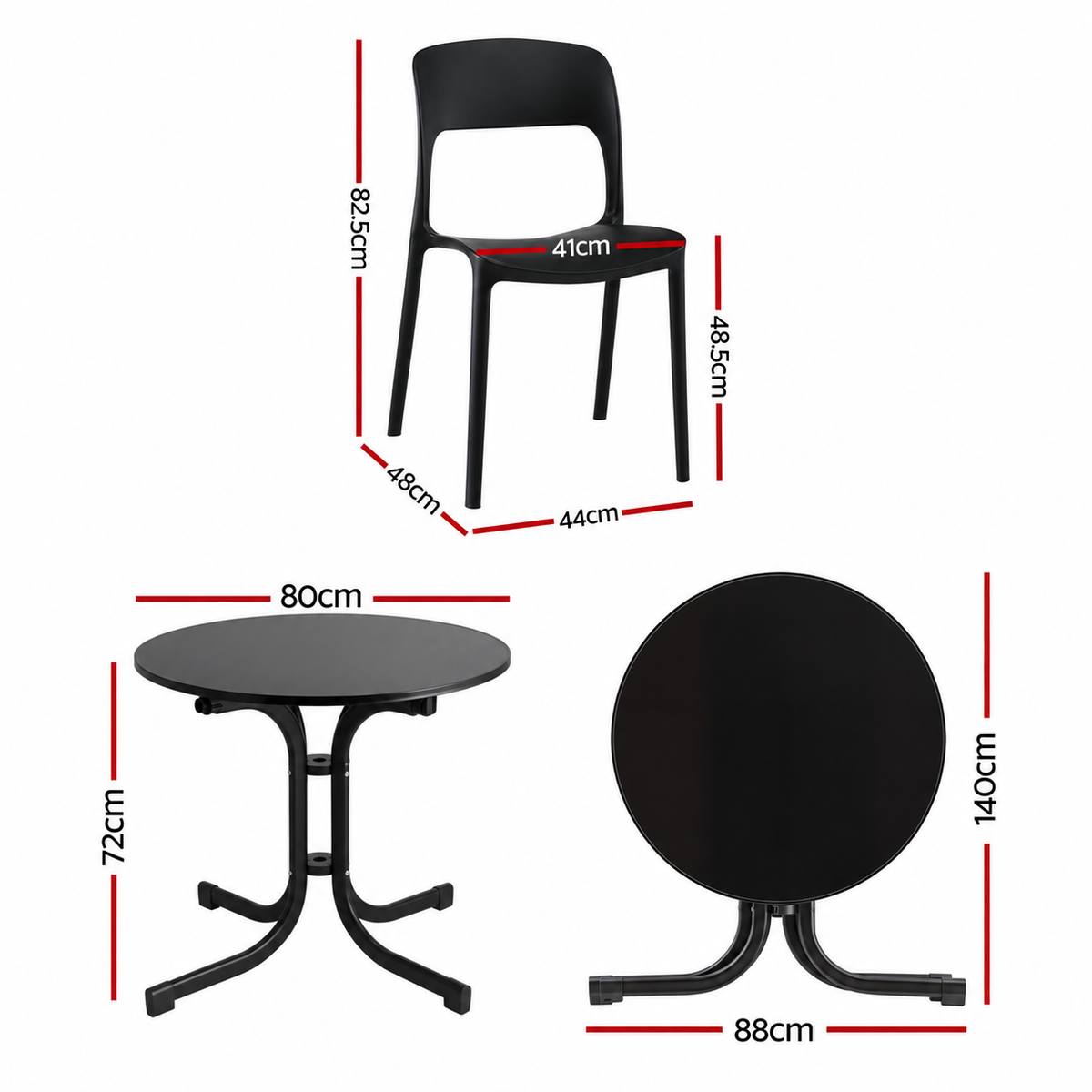 Gardeon 5PCS Outdoor Dining Set Table Chairs Foldable Stainless Steel Black