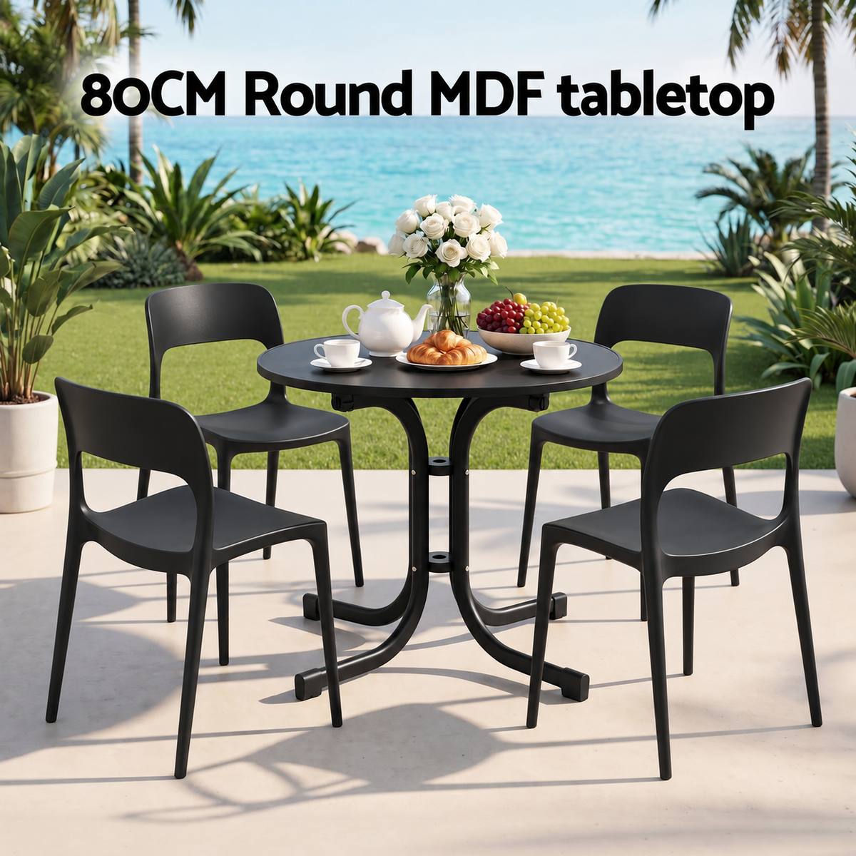 Gardeon 5PCS Outdoor Dining Set Table Chairs Foldable Stainless Steel Black