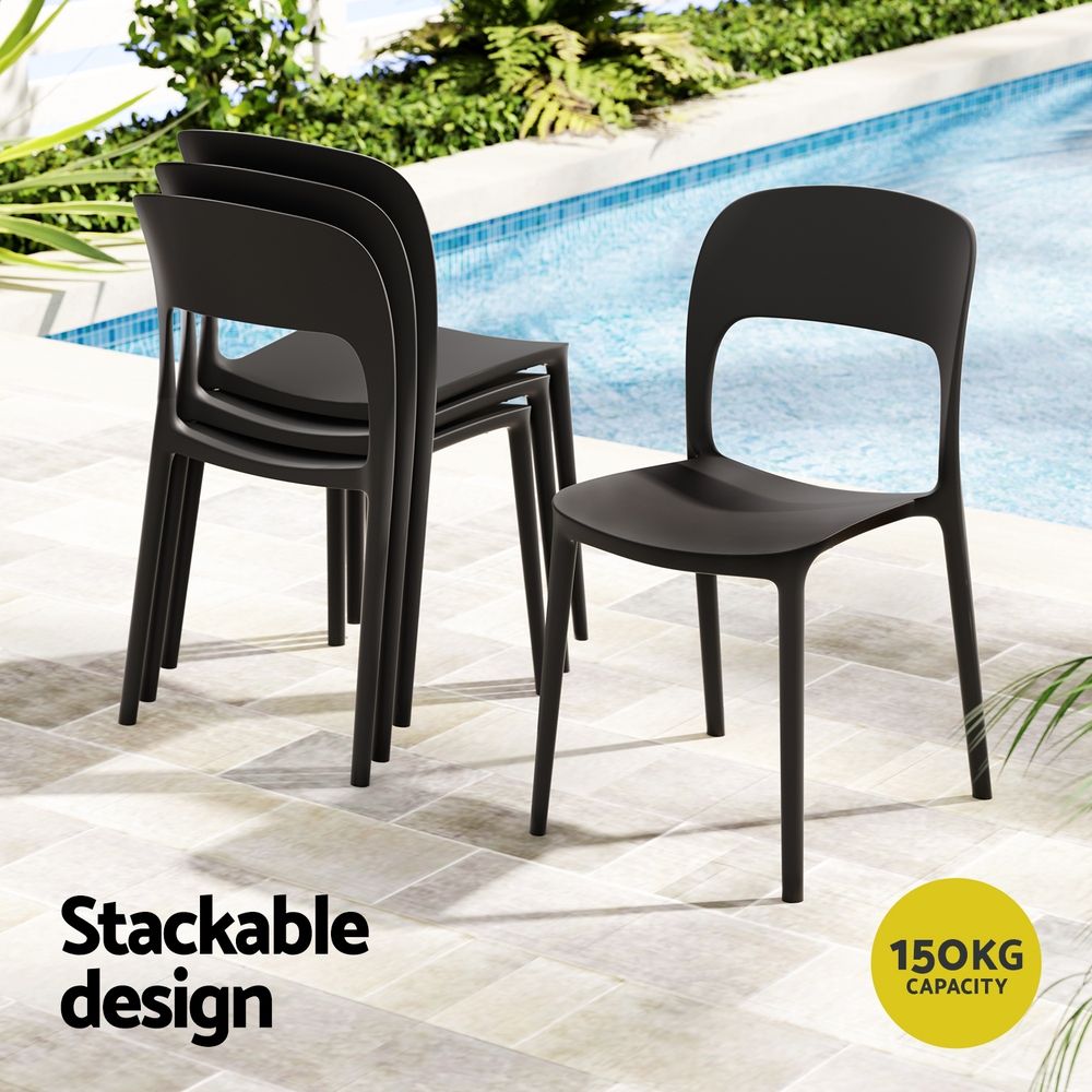 Gardeon 5PCS Outdoor Dining Set Table Chairs Foldable Stainless Steel Black