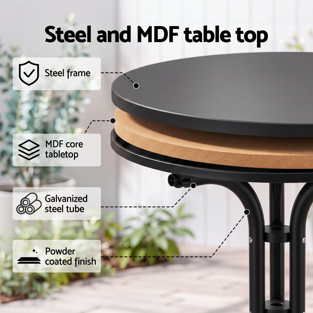 Gardeon 5PCS Outdoor Dining Set Table Chairs Foldable Stainless Steel Black