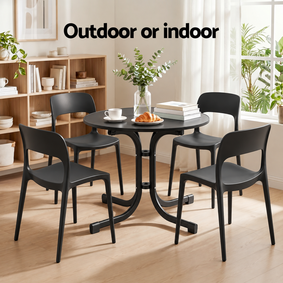 Gardeon 5PCS Outdoor Dining Set Table Chairs Foldable Stainless Steel Black