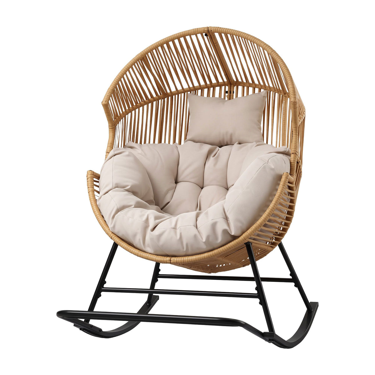 Gardeon Outdoor Egg Rocking Chair Rattan Lounger Thick Cushion Patio Natural