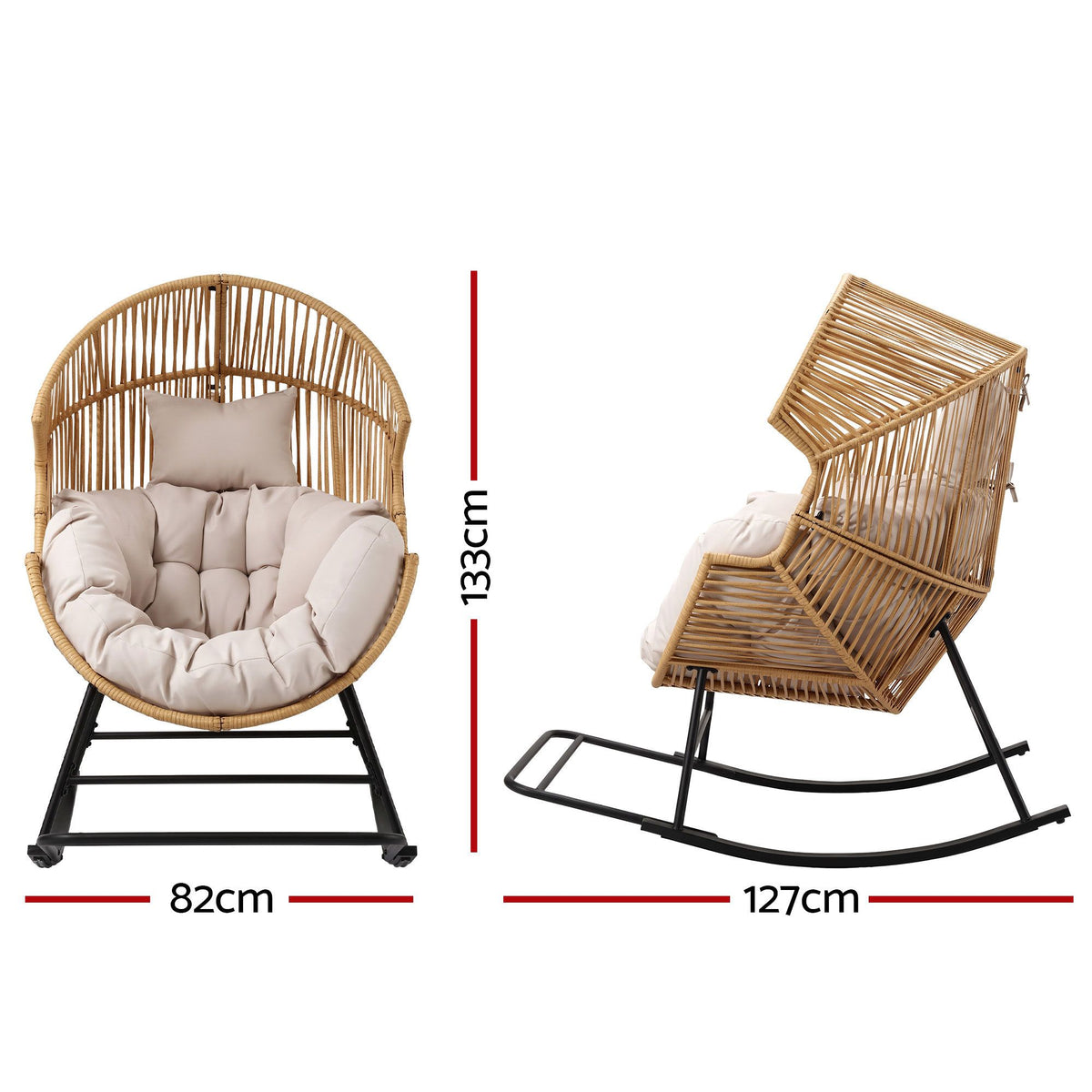 Gardeon Outdoor Egg Rocking Chair Rattan Lounger Thick Cushion Patio Natural