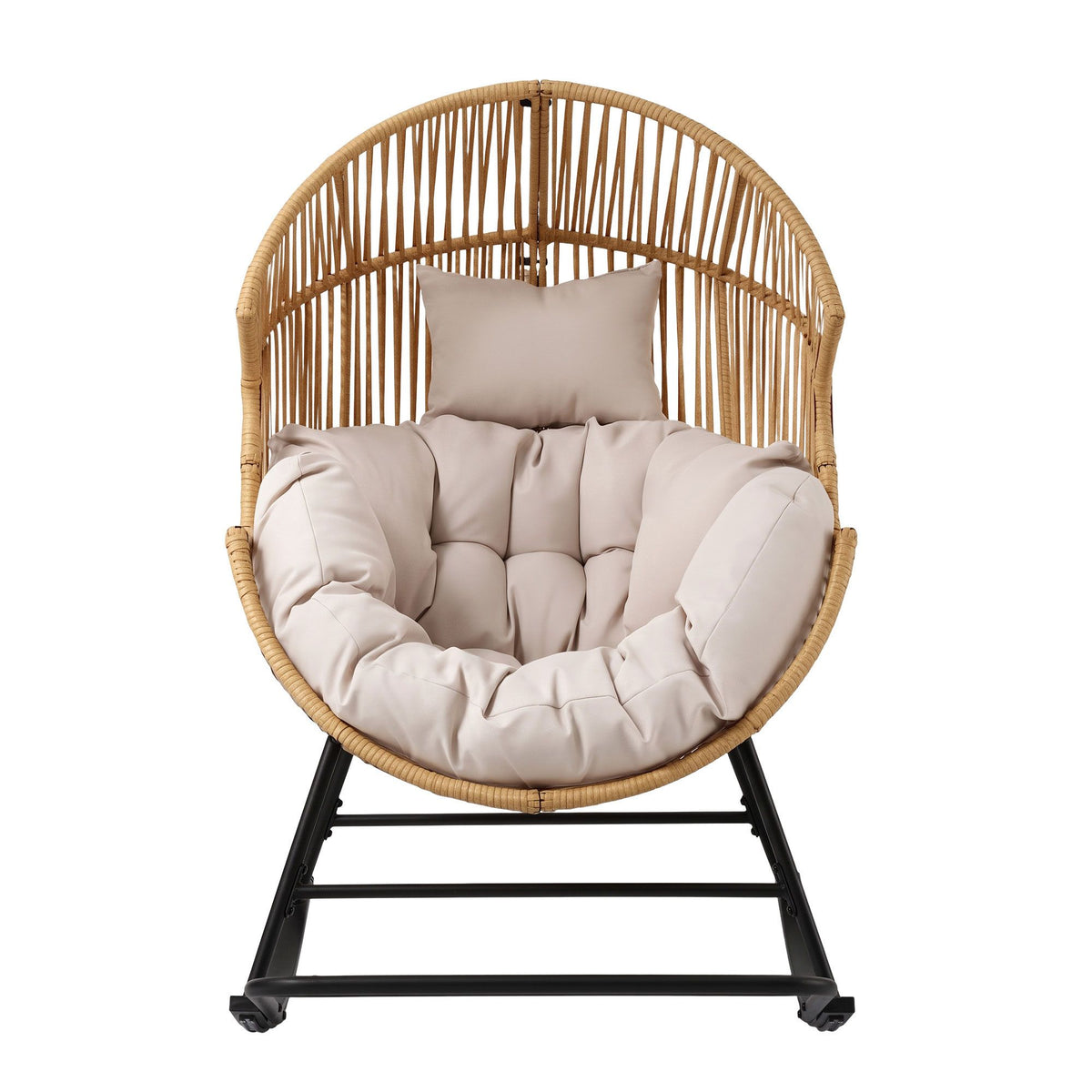 Gardeon Outdoor Egg Rocking Chair Rattan Lounger Thick Cushion Patio Natural