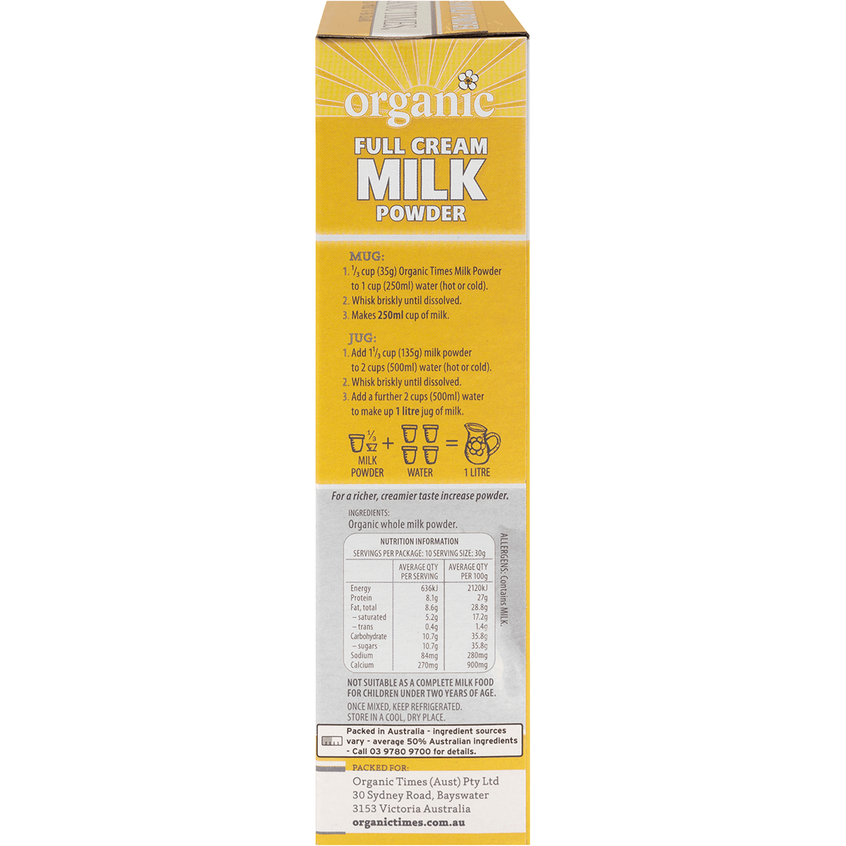 Organic Times Milk Powder Full Cream 300g