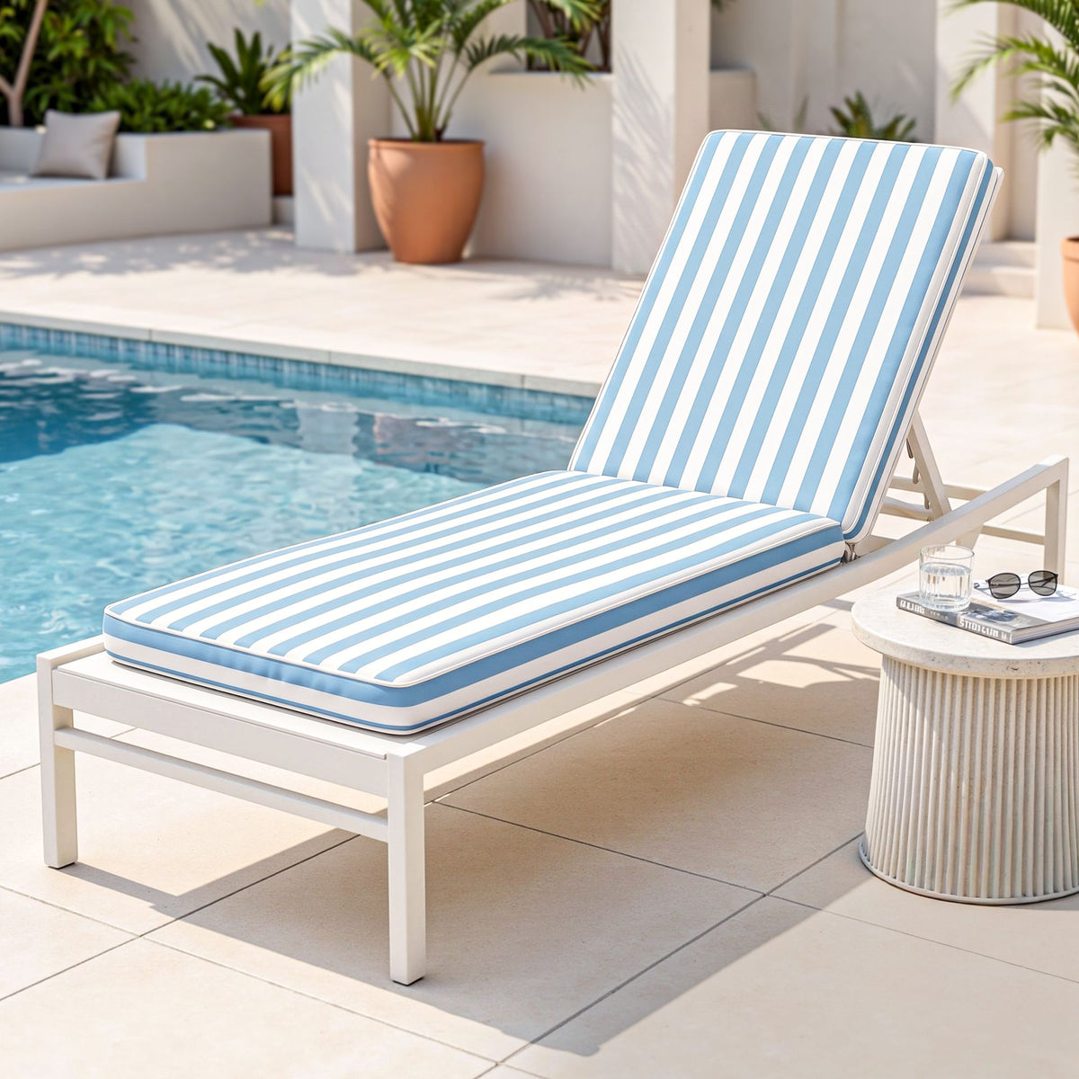 Gardeon Outdoor Chaise Lounge Cushion Chair Pad Sunbed Mattress Blue